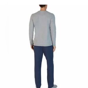 Eddie Bauer Men's Lounge Set -  Gray Long Sleeve Tee and Blue Pants